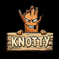 Cartoon-style logo for “Knotty” featuring a mischievous, grinning tree stump character with jagged edges, arched brows, and expressive eyes. The character clutches a horizontal wooden plank sign that reads “KNOTTY” in bold, cream-colored block letters. The entire logo is set against a solid black background, creating a bold contrast and playful, high-impact look.
Ideal for natural men’s hair pomade branding, cheeky grooming product lines, barbershop-themed styling cream logos, and SEO-rich marketing for org